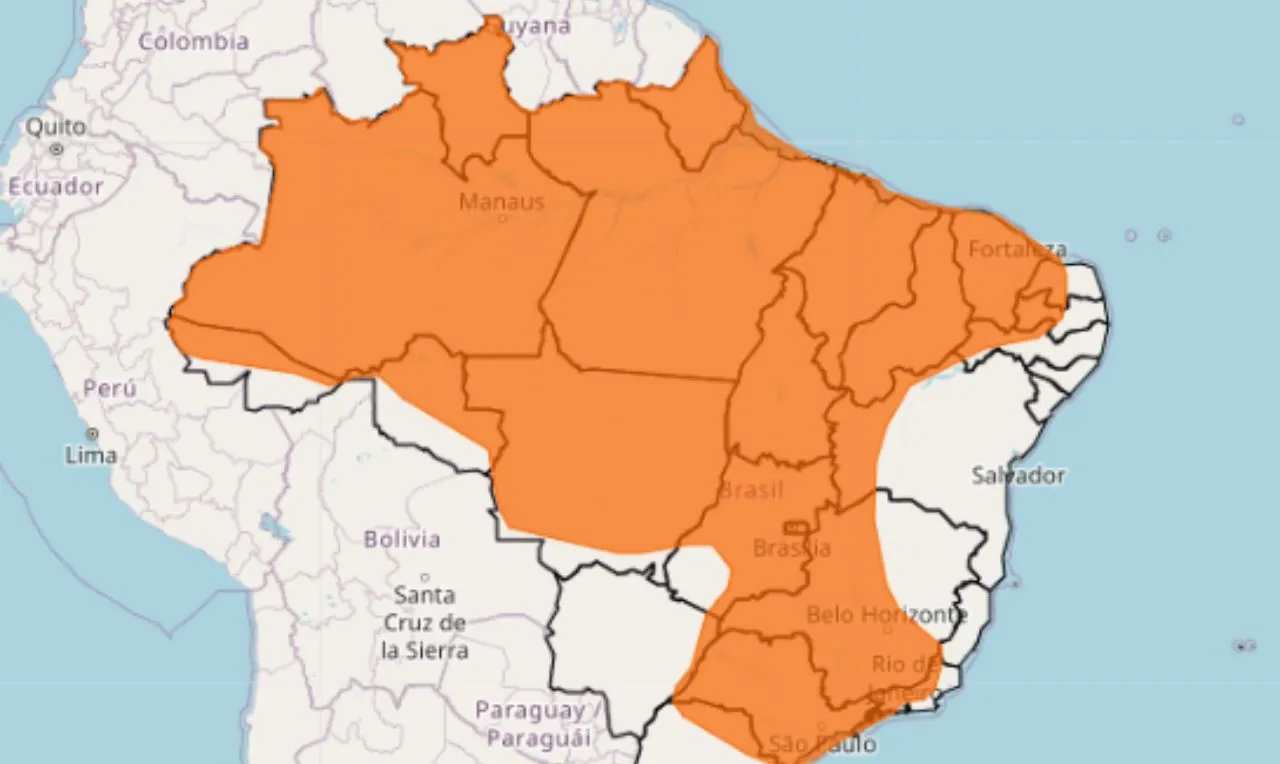 o mapa mostra as &aacute;reas em alerta para chuva intensa